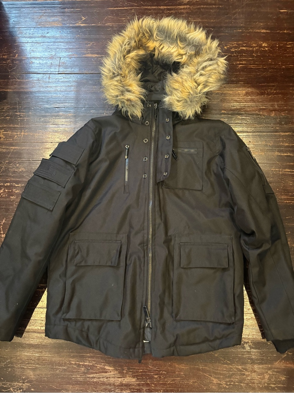 Boys size 18/20 Black Parka winter Jacket with Faux Fur Hood
